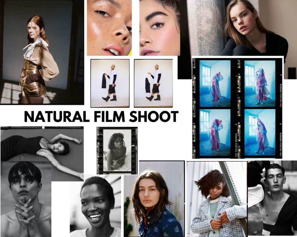 A mood board of images of models taken with a film camera.